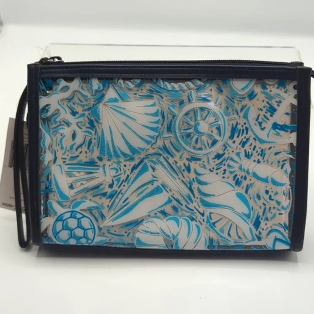 Vera Bradley Clear Cosmetic /Make Up Case Pouch Wristlet Beach Shore Enough